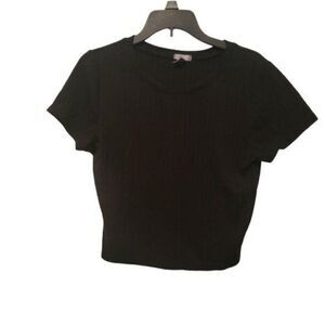 Bozzolo Womens Black Short Sleeve Crew Neck Pullover Cropped Top Size Small